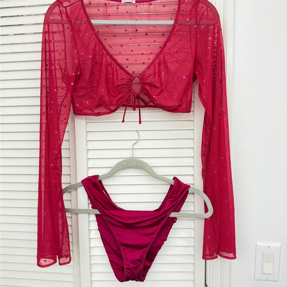 Savage x Fenty Not Sorry Set: Brazilian Panty and Sleep Top in Red
